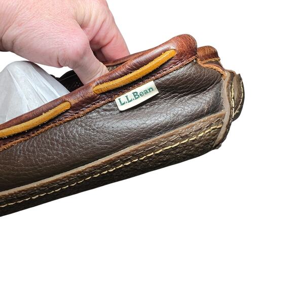 L.L.Bean Men\'s Handsewn Leather Slippers Brown Flannel-Lined - Brown Size 10